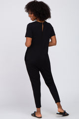 Black Basic Short Sleeve Jumpsuit