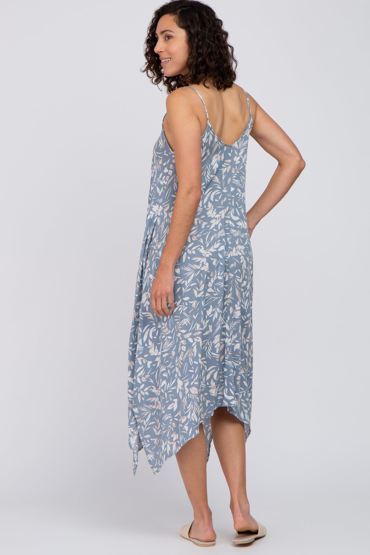 Blue Floral Handkerchief Midi Dress