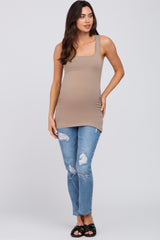 Taupe Ruched Maternity Tank Top