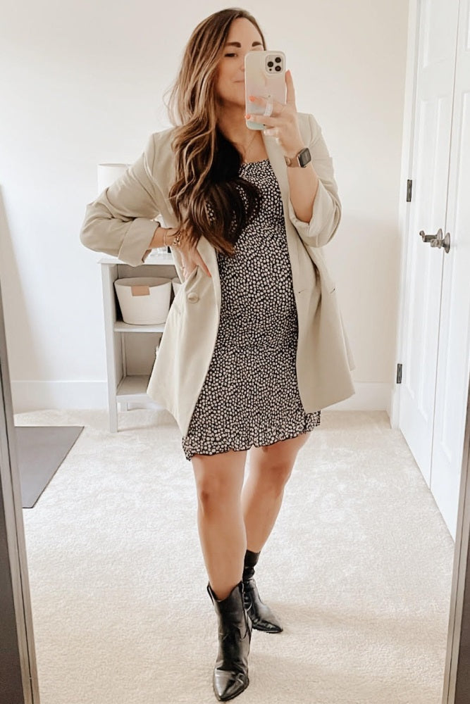 Black Floral Smocked Short Puff Sleeve Maternity Mini Dress