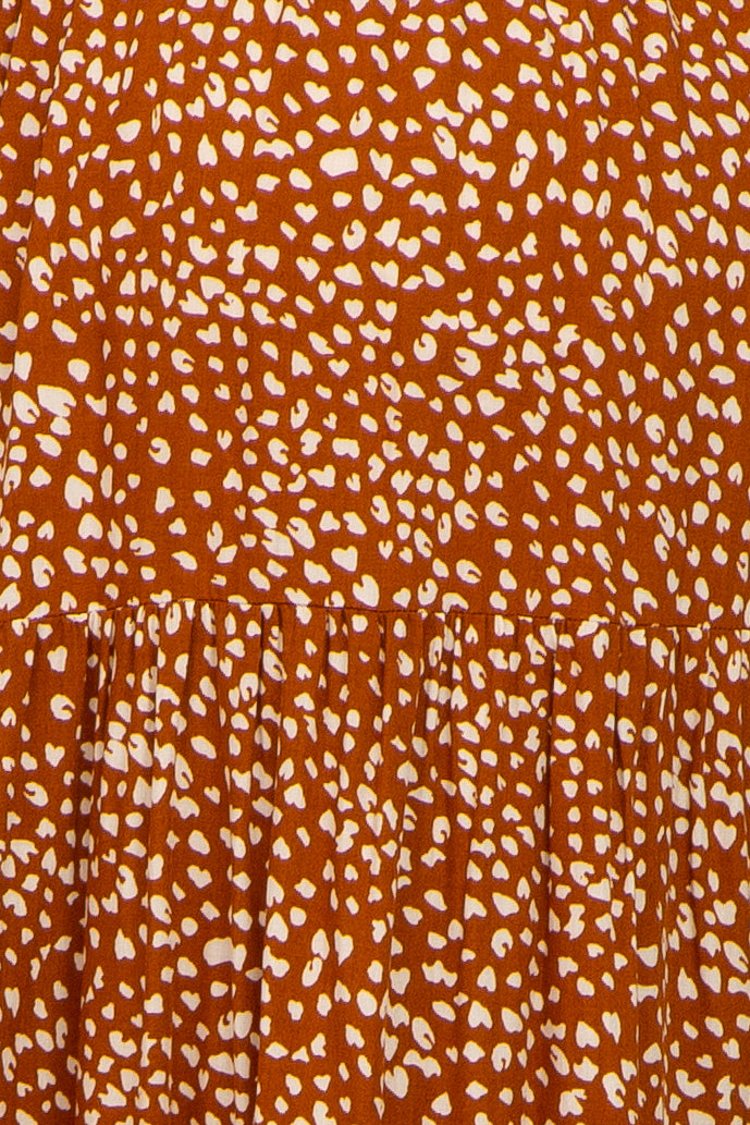 Rust Animal Print Smocked Maternity Midi Dress