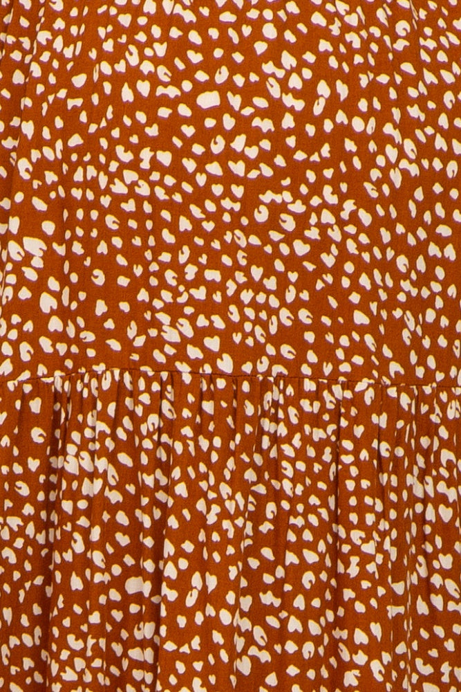 Rust Animal Print Smocked Maternity Midi Dress