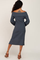Teal Off Shoulder Sweater Dress