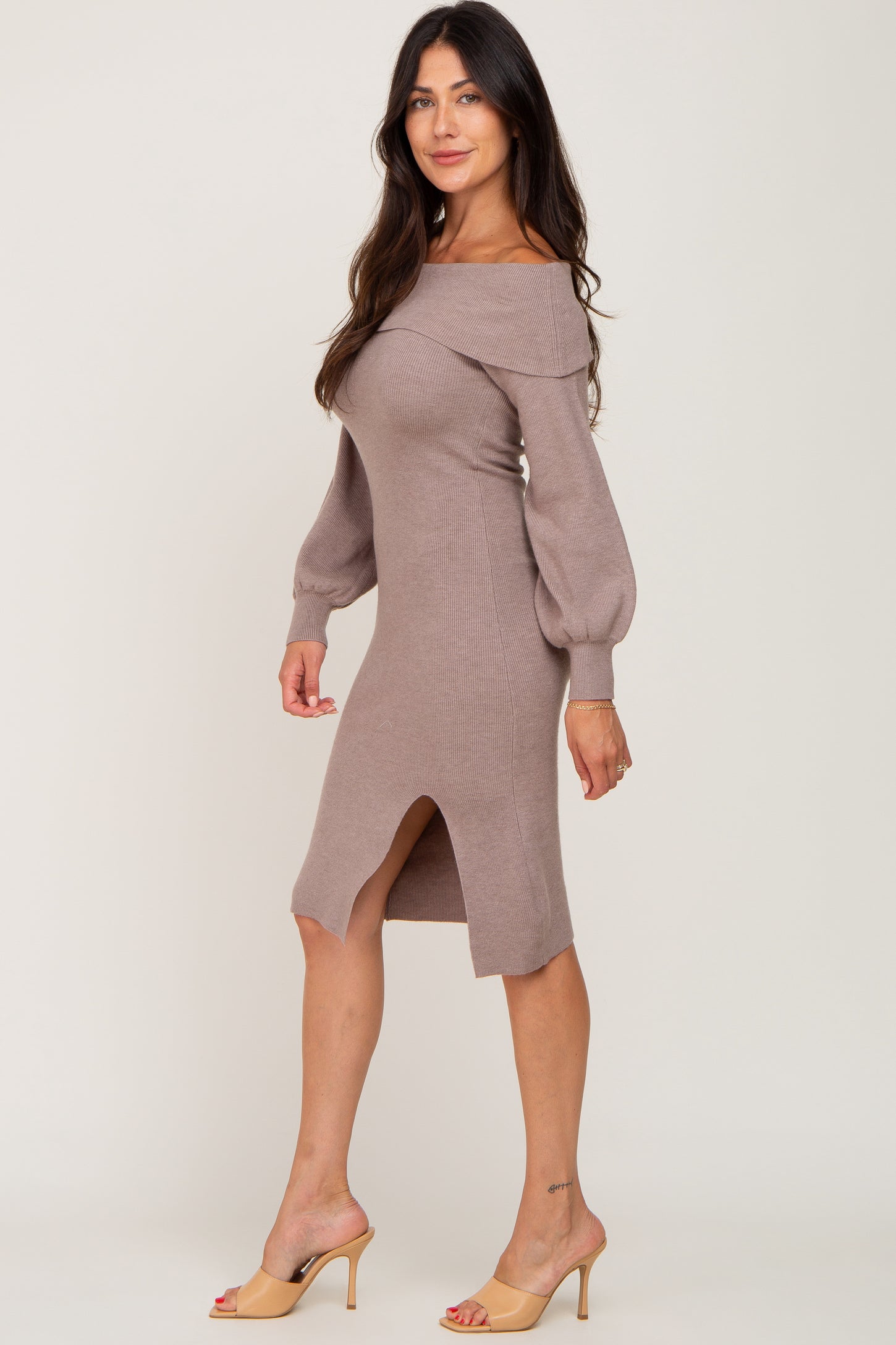 Mocha Off Shoulder Sweater Dress