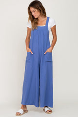 Blue Wide Leg Tie Back Maternity Overalls
