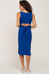 Royal Blue Ribbed Back Cutout Midi Dress