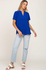 Blue Short Sleeve V-Neck Maternity Blouse