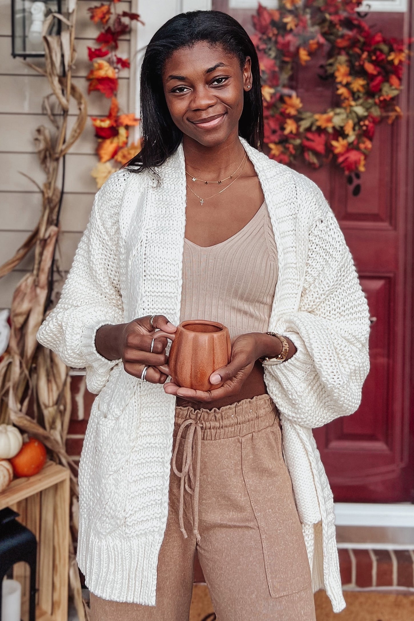 Cream Cable Knit Front Pocket Cardigan