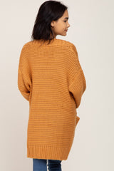 Camel Cable Knit Front Pocket Cardigan