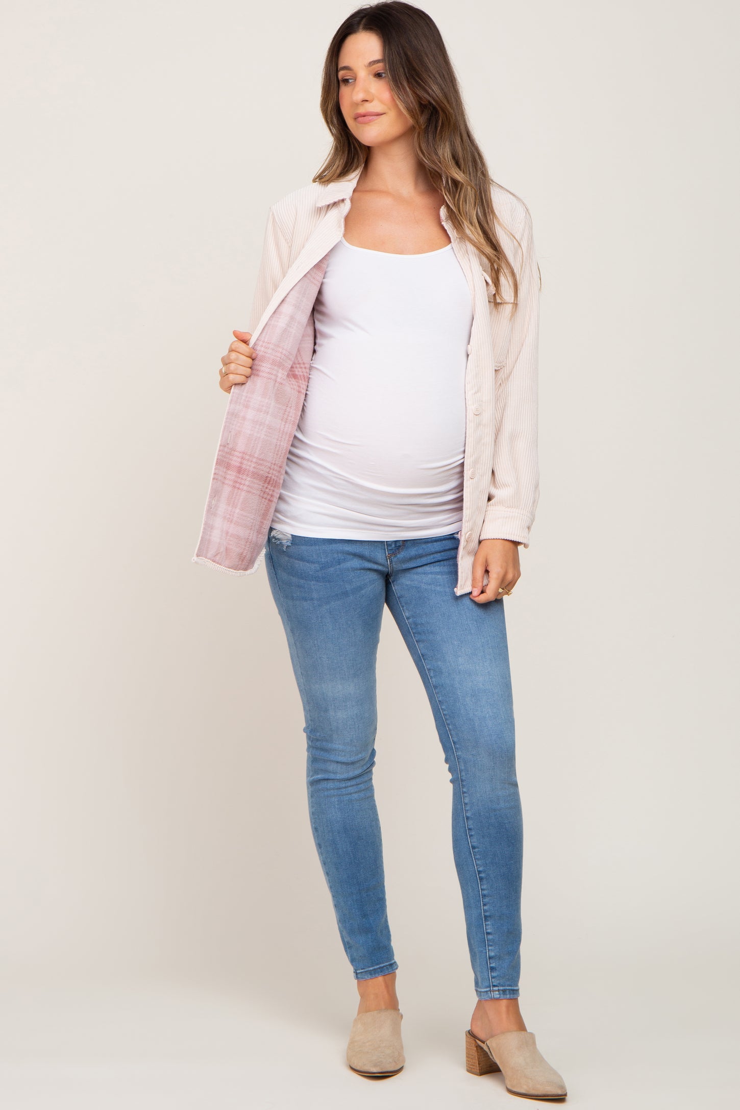 Cream Reversible Maternity Shirt Jacket