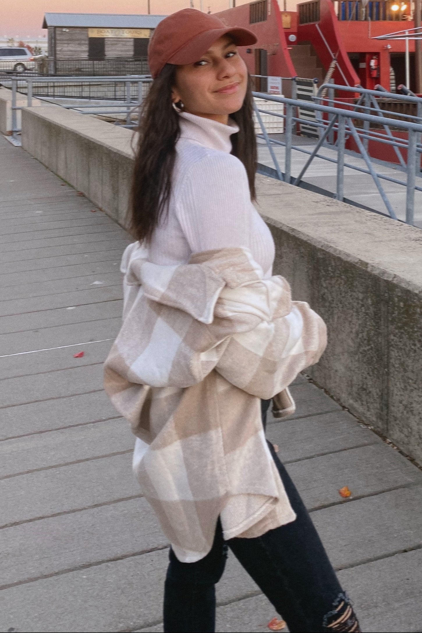 Beige Plaid Knit Shirt Jacket