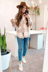 Beige Plaid Knit Shirt Jacket