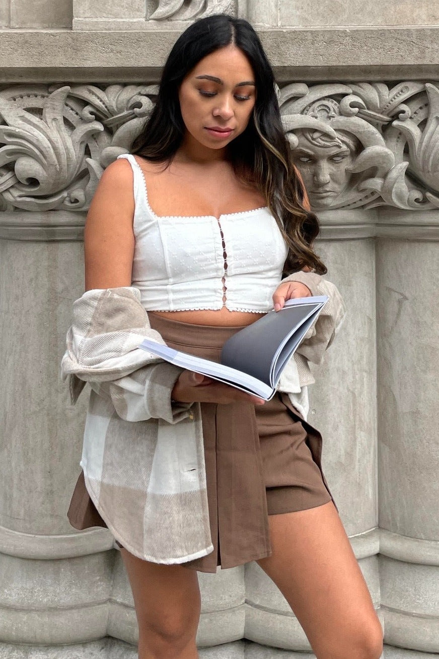 Beige Plaid Knit Shirt Jacket