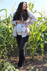 Beige Plaid Knit Maternity Shirt Jacket