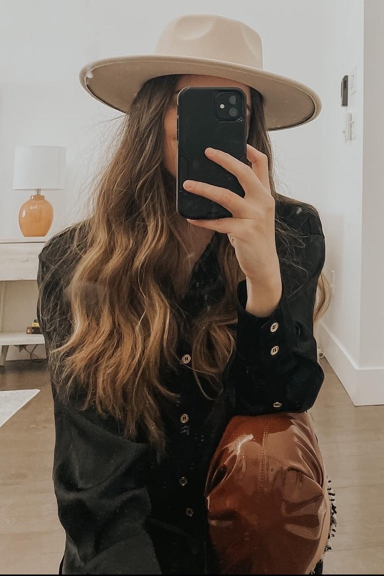 Black Satin Button Up Blouse