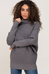 Grey Funnel Neck Dolman Sleeve Maternity Sweater