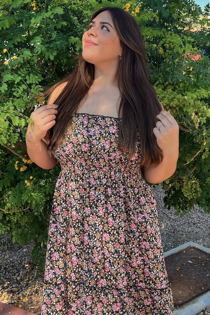 Black Multi-Color Floral Sleeveless Tiered Maxi Dress