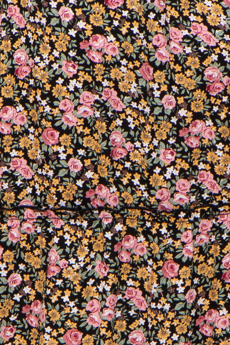 Black Multi-Color Floral Sleeveless Tiered Maxi Dress