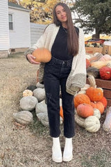 Olive Open Knit Color Block Cardigan