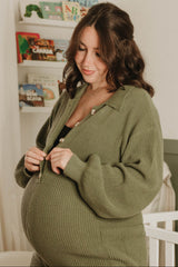Olive Button Down Maternity Sweater Romper