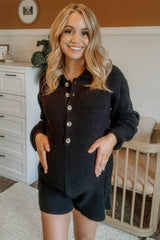 Black Button Down Maternity Sweater Romper