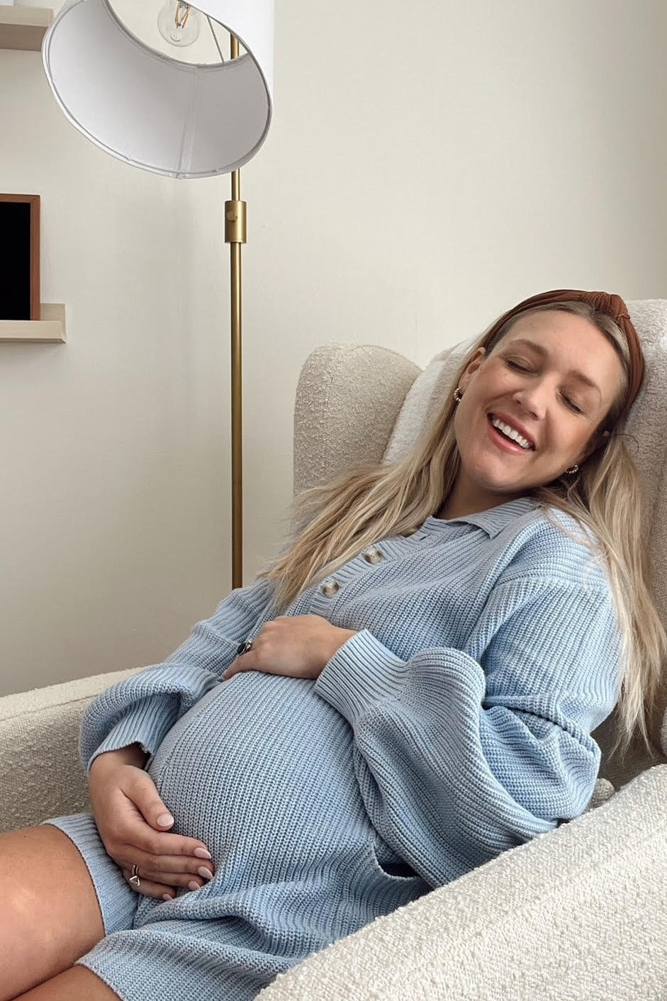 Light Blue Button Down Maternity Sweater Romper