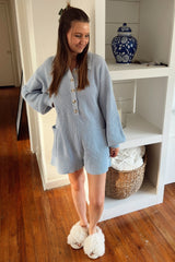 Light Blue Button Down Sweater Romper