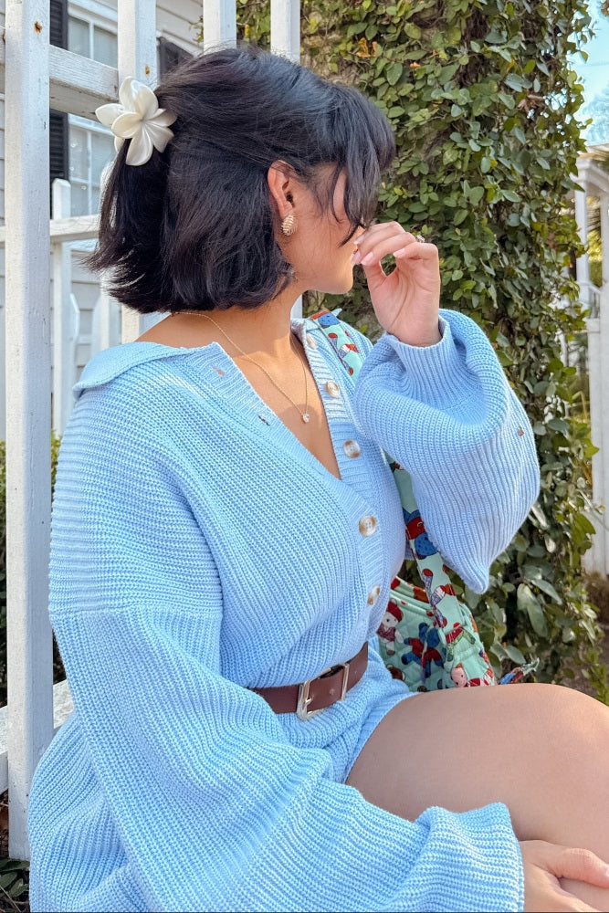Light Blue Button Down Sweater Romper