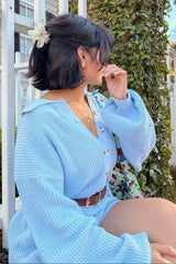 Light Blue Button Down Sweater Romper