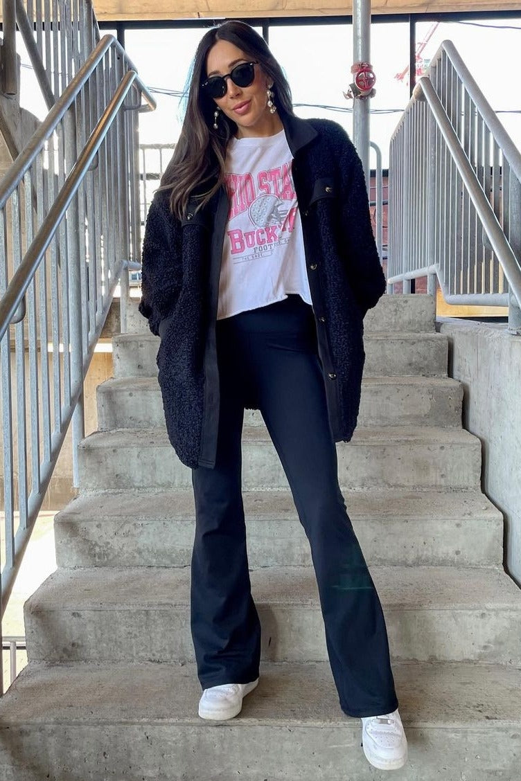 Black Contrast Oversized Sherpa Coat