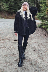 Black Contrast Oversized Sherpa Coat