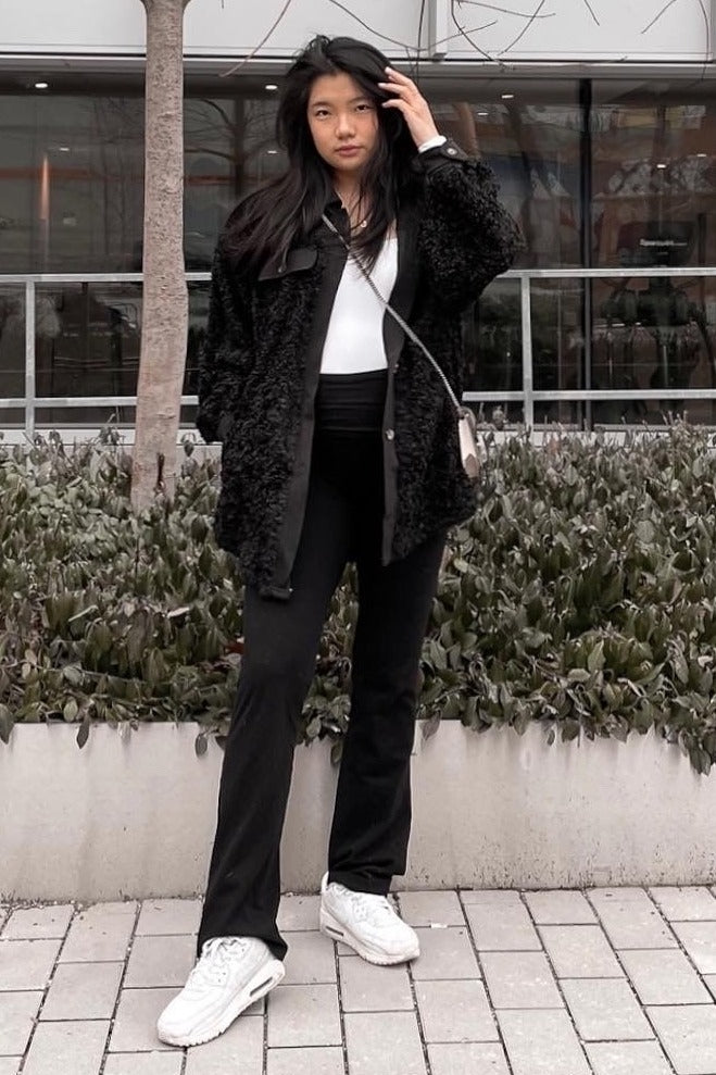 Black Contrast Oversized Sherpa Coat