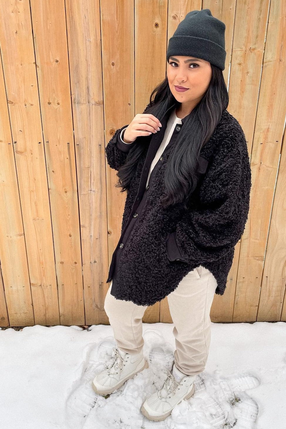 Black Contrast Oversized Sherpa Coat
