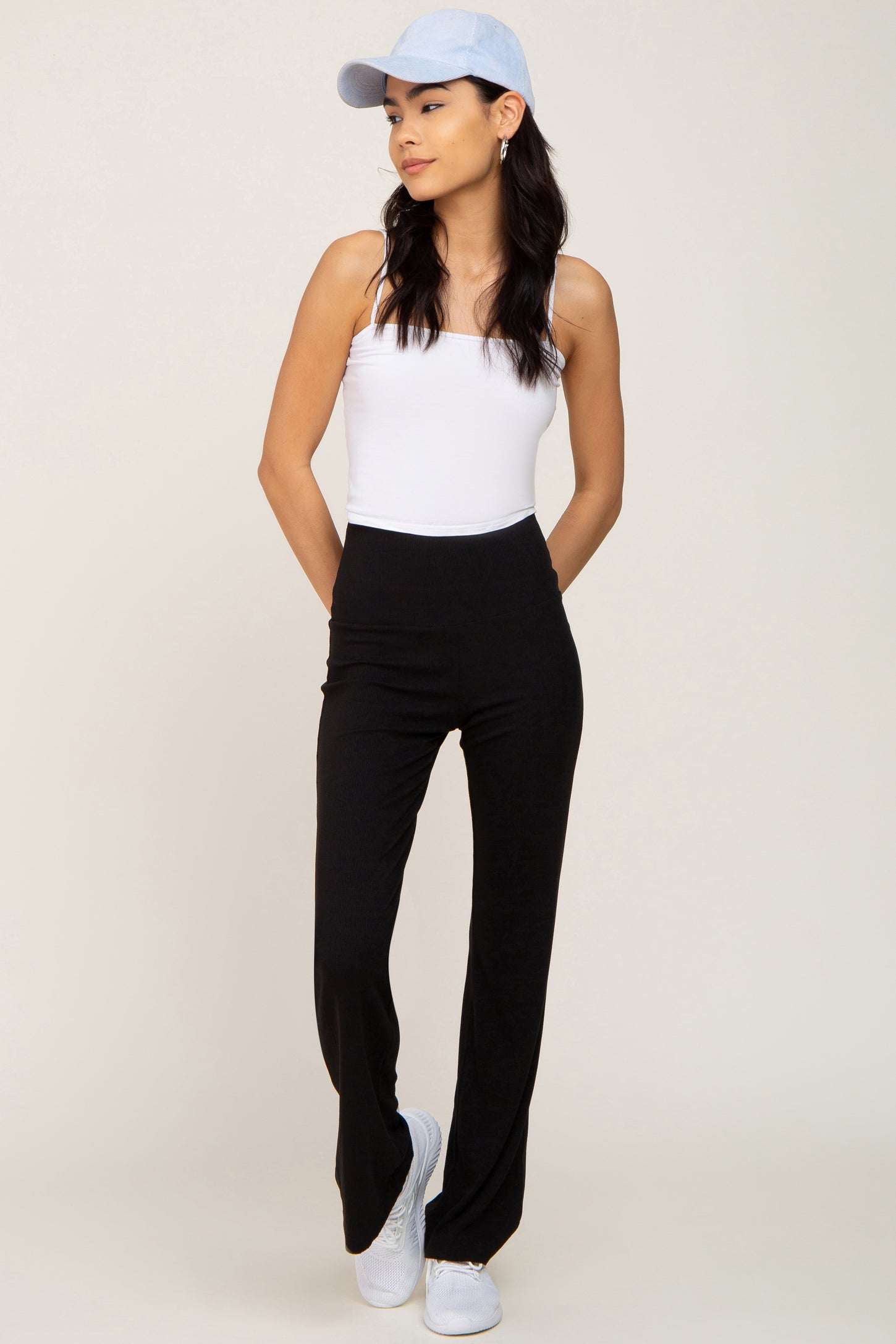 Black Ribbed Maternity Flare Pants