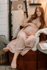 Mocha Front Tie Ruffle Sleeve Maternity Midi Dress