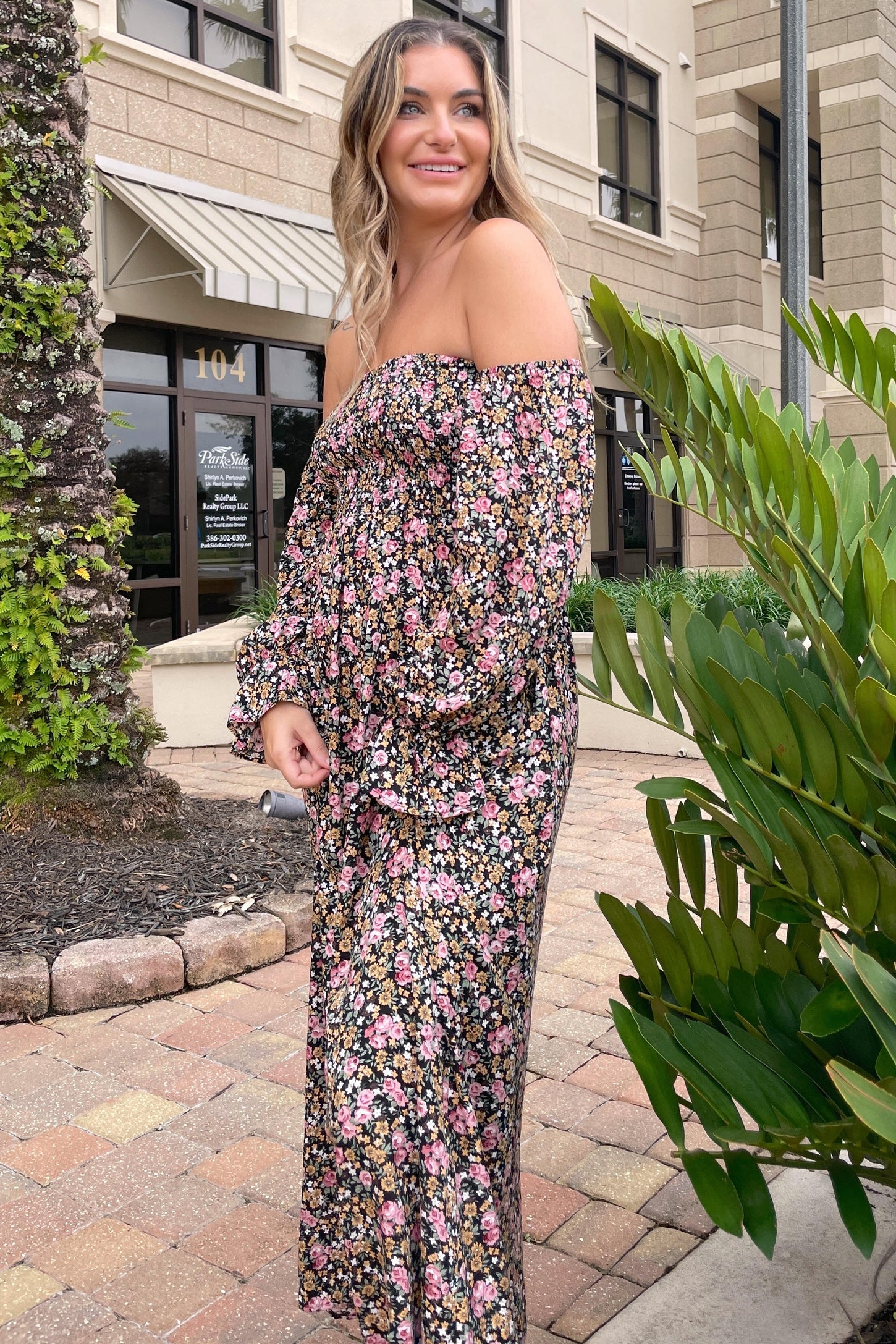 Black Floral Off Shoulder Long Sleeve Maternity Maxi Dress