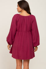 Burgundy Crochet Lace Button Front Maternity Dress