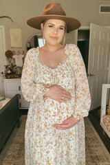 Ivory Floral Chiffon Ruffle Maternity Maxi Dress