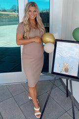 Mocha Ribbed Maternity Midi Dress