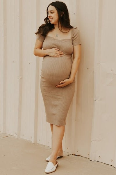 Mocha Ribbed Maternity Midi Dress