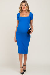 Royal Blue Ribbed Maternity Midi Dress