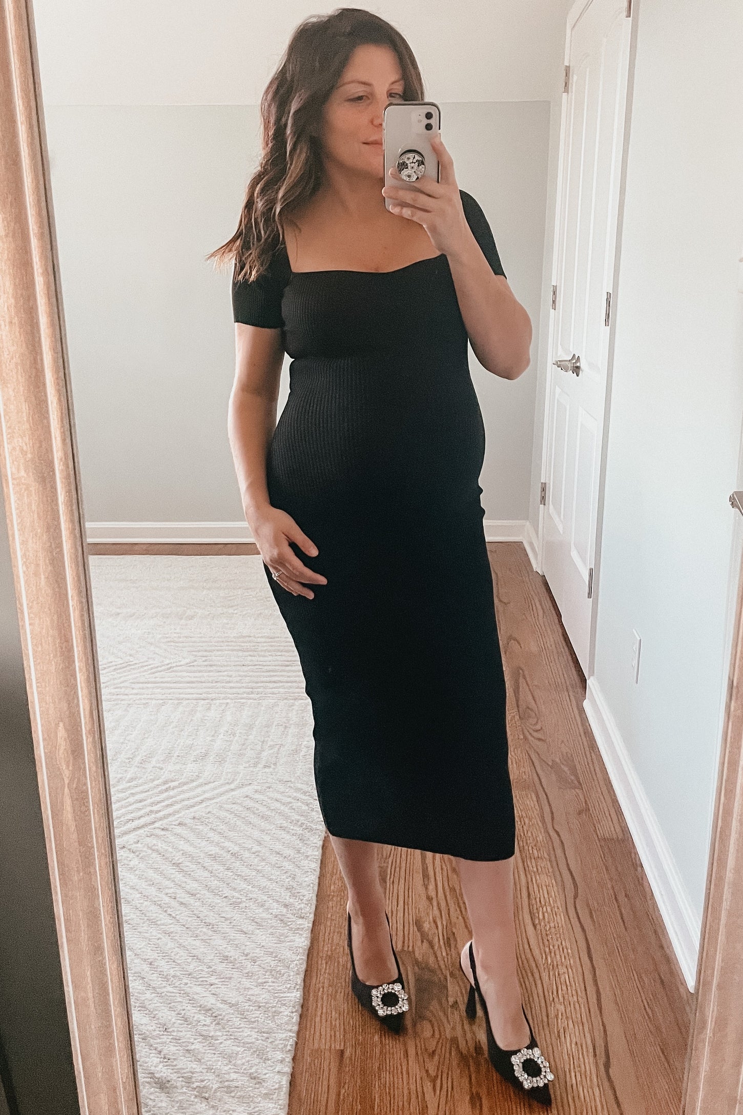 Black Ribbed Maternity Midi Dress