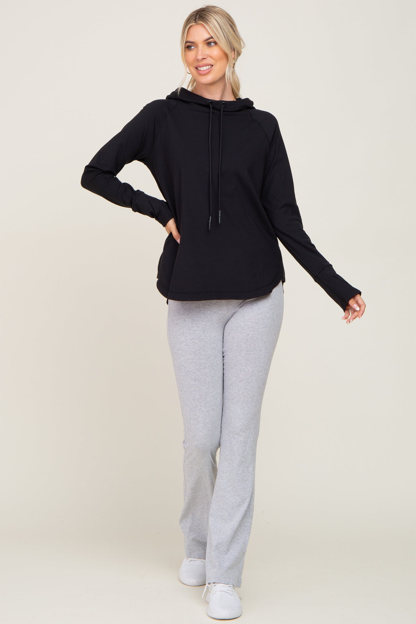Black Hooded Long Sleeve Active Top