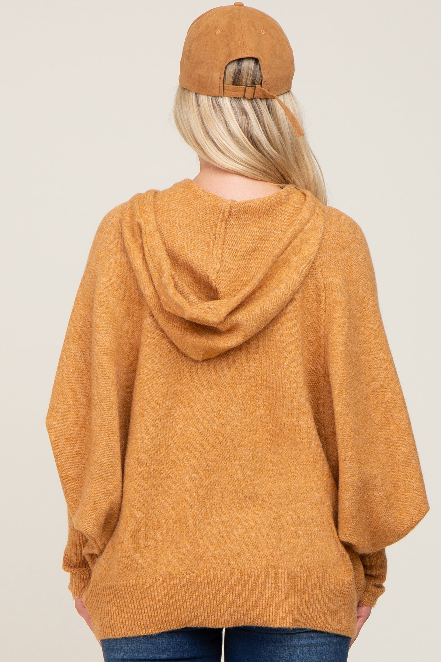 Camel Soft Knit Drawstring Maternity Hoodie