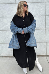 Black Button Down Hi Low Plus Maxi Dress