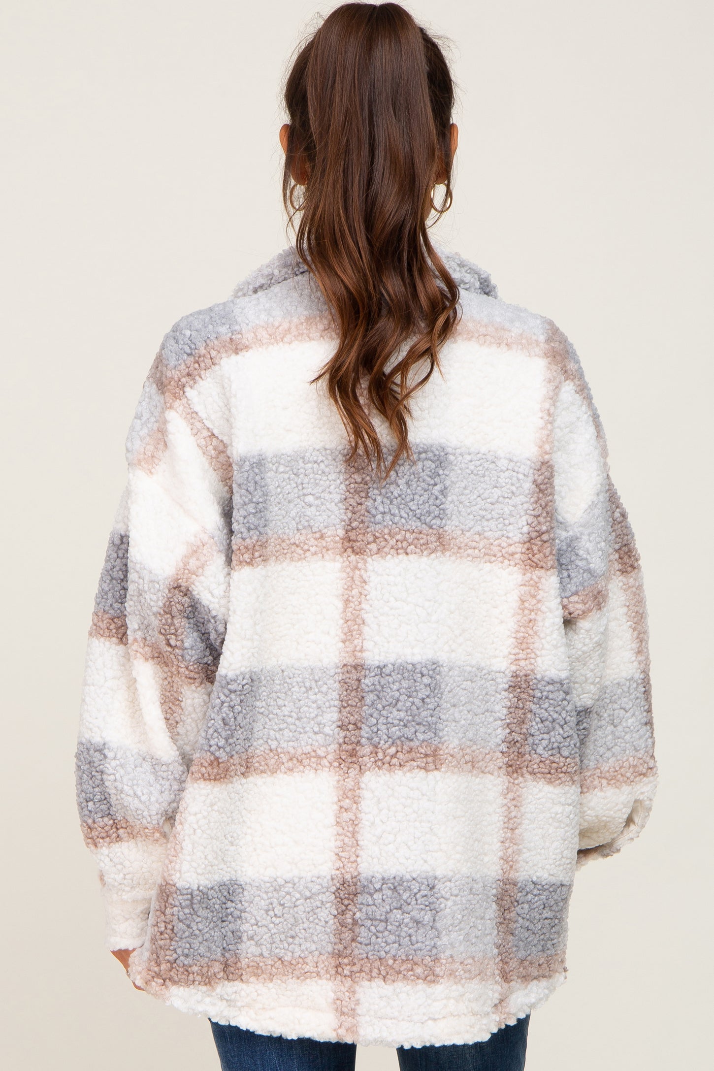 Light Grey Textured Plaid Maternity Jacket