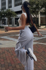 Heather Grey Wide Leg Fray Hem Sweatpants