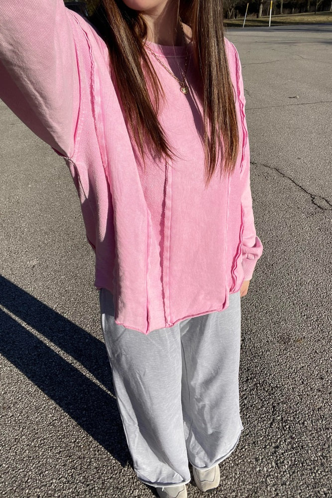 Heather Grey Wide Leg Fray Hem Sweatpants