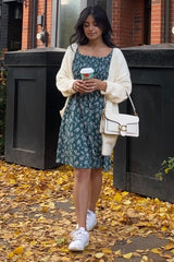 Forest Green Floral Ruffle Sleeve Smocked Dress