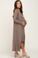 Taupe Ribbed Cardigan 2 Piece Maternity Set